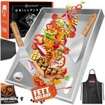 KESSER&reg; Grillplatte Plancha aus Edelstahl 40x30cm rostfrei mit Fettablauf,