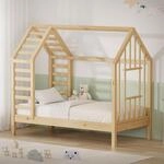 ML-Design Kinderbett 70x140cm mit Lattenrost, Hausbett mit Dach und Fenster 
