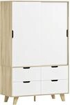 HOMCOM Kleiderschrank mit 2 Schiebet&uuml;ren, 120 x 50 x 187,5 cm, Eiche+Wei&szlig; 