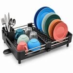 Relaxdays Abtropfgestell, Besteckkorb & Abtropfschale, schwarz | ausziehbarer