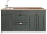 Vicco K&uuml;chenblock Fame-Line, Gr&uuml;n-Gold Landhaus/Wei&szlig; 150 cm | 3 Module &middot;