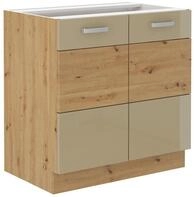 Kuechen-preisbombe Unterschrank 80 cm Eiche Artisan + Cappuccino Hochglanz