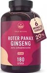 Roter Panax Ginseng hochdosiert | 180 Kapseln mit 600mg (20:1 Extrakt) pro...