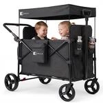 SUNULA Bollerwagen mit Dach f&uuml;r 2 Kinder, Kinderwagen Schieben und ziehen 