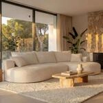 Mendler Sofa-Garnitur HWC-P19 Stoff/Textil Liegefl&auml;che Rechts - wei&szlig; | 3-Sitzer,