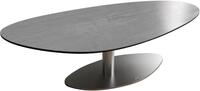 DELIFE Wohnzimmertisch Edge Oval 140x75 cm Keramik Beton Grau Vibany | Edelstahl