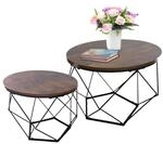 Relaxdays Couchtisch, 2er Set, Holzoptik & Metall, Vintage-Design, runde