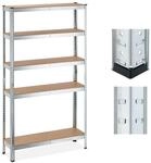 Relaxdays Schwerlastregal, 5 Ebenen, HBT 180x100x30 cm, Silber | 1250 kg Tragkraft,