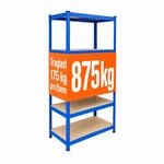 Relaxdays Schwerlastregal, HxBxT: 200 x 90 x 60 cm, 875 kg, blau/braun | Lagerregal,
