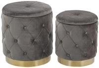 Runder Pouf im 2er Set Samt grau Ottoman Sitzpouf Chesterfield Stil Pueblo