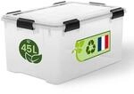 Iris Ohyama Luftdichte Kunststoff-Aufbewahrungsboxen mit Deckel, 45L, Transparent,