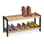 Relaxdays Schuhregal 2 Ebenen Bambus, natur/schwarz | Schuhst&auml;nder