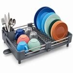 Relaxdays Abtropfgestell, Besteckkorb & Abtropfschale, grau | ausziehbarer