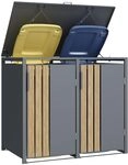 Home Deluxe M&uuml;lltonnenbox Kanto &ndash; 2X 240L I Metall in Holzoptik, Anthrazit,