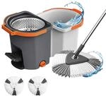 Relaxdays Wischmopp Set, 14.5 l Eimer & Schleuder, stapelbar, Pedal, grau | HBT: