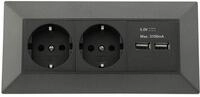 ChiliTec Ecksteckdose 2-Fach mit 2X USB-A 3,1A Unterbau Anthrazit 
