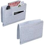 Relaxdays Betttasche, 2er Set, 4 F&auml;cher, Klettverschluss, hellgrau | Aufbewahrung