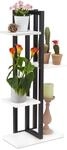 Relaxdays Blumenregal Metall, 4-stufige Indoor Blumentreppe, Holzoptik, HBT: