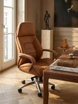 Designer B&uuml;rostuhl Bezug Echtleder Caramel Schreibtischstuhl bis 120 kg | XXL...