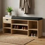 FineBuy Schuhbank 100x30x45 cm Braun mit Schublade und Sitzkissen | Schuhregal...