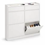 Relaxdays Schuhkipper, 4 F&auml;cher, 2 Ablagen, HBT: 95 x 98 x 19 cm, wei&szlig; | schmaler