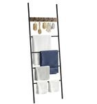 Relaxdays Handtuchleiter, 4 Sprossen, 5 Haken, HB 177x60cm, schwarz/braun | Bad &