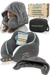 FLOWZOOM Comfy Nackenkissen Flugzeug & Auto mit Kapuze - Einstellbares Memory Foam