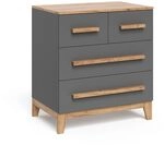 VitaliSpa Kommode Malia, Grau/Artisan, 80 x 88 cm | mit 4 Schubladen, zur