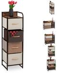 Relaxdays Schubladenschrank, 4 Stoff F&auml;cher, schmal, mit Griffen, braun | Ablage,