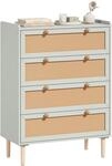 HOMCOM Kommode mit 4 Schubladen, Rattan-Optik, 80x40x109,2 cm, Salbeigr&uuml;n 