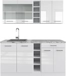 Vicco Singlek&uuml;che R-Line, Wei&szlig; Hochglanz/Wei&szlig;, 160 cm | 6 Module &middot;