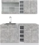 Vicco Singlek&uuml;che R-Line, Beton/Wei&szlig;, 160 cm | 6 Module &middot; H&ouml;henverstellbare