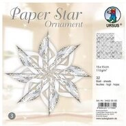 Ursus 34525500 - Paper Star Ornament 3, silber, 32 Blatt, ca. 15 x 15cm, 110 g/qm,