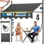 KESSER&reg; Klemmmarkise mit Handkurbel & LED Lichterkette | Balkonmarkise ohne...