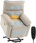 HOMCOM Relaxsessel mit Aufstehhilfe Vibrationsmassage W&auml;rme Cremewei&szlig; |...