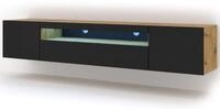 TV Lowboard H&auml;ngend / Stehend 200 cm, Artisan Eiche/Schwarz Matt (mit LED) | TV