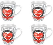 Van Well 4er Set Kaffeebecher Herz, 350 ml, Herzmotiv und barocke Elemente,