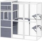 PawHut Katzengehege Outdoor aus Holz mit 3 Plattformen f&uuml;r 3-4 Katze Grau 