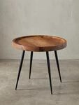 Beistelltisch rund Sheesham Massivholz &Oslash;46 cm Metallbeine Braun Schwarz