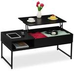 Relaxdays Couchtisch aufklappbar, HBT 45x110x50 cm, Seitenfach, Wohnzimmertisch mit