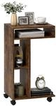 HOMCOM Beistelltisch C-Form 4 Regale Rollen 40 x 30 x 69 cm Rustikal-Braun |...