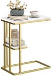 HOMCOM Beistelltisch C-f&ouml;rmiger Tisch 50x30x57,5 cm Wei&szlig; mit Marmoroptik | Schmaler