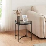[en.casa] Beistelltisch Lier Wohnzimmertisch mit Glasplatte rund 41,5 x 46 cm