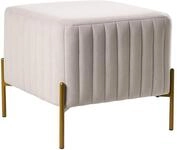 Beliani Hocker Samtstoff cremewei&szlig; mit goldenen Metallbeinen quadratisch...