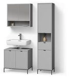 Livinity Badm&ouml;bel-Set ATERNO, Grau 70 cm | 3-teilig &middot; Waschtischunterschrank...