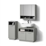 Livinity Badm&ouml;bel-Set Temo, Grau 80 cm | 3-teilig &middot; Waschtischunterschrank &middot;
