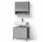 Livinity Badm&ouml;bel-Set ATERNO, Grau 70 cm | 2-teilig &middot; Waschtischunterschrank...