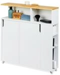 Relaxdays Nischenschrank Bad MDF Bambus, wei&szlig;/natur | Rollwagen