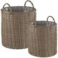 Runder, geflochtener Blumenkorb in Sandbeige im 2er Set Landhausstil Bitola