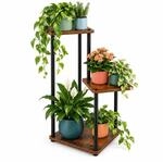 Relaxdays Pflanzenst&auml;nder, 3 Ebenen, 78 x 58,5 x 31 cm, schwarz/braun | eckig,
